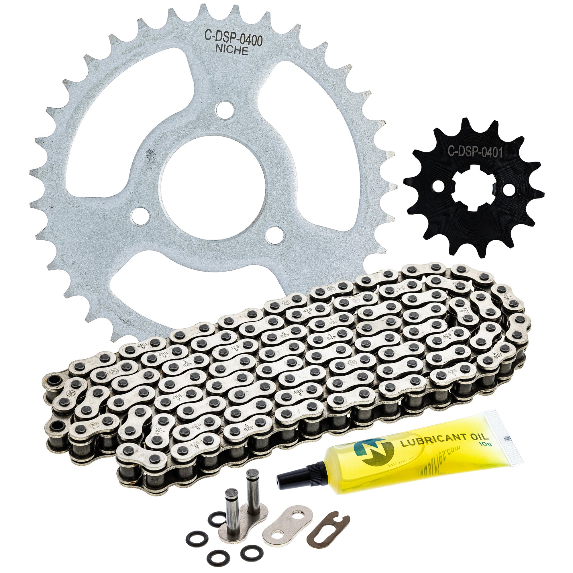 thumbnail image 2 of NICHE 428 X-Ring Chain & Sprocket Set For Kawasaki KX100 / Suzuki RM100 (1998-2018) – 13/51 Tooth, Gold, Carbon Steel 2 of 3