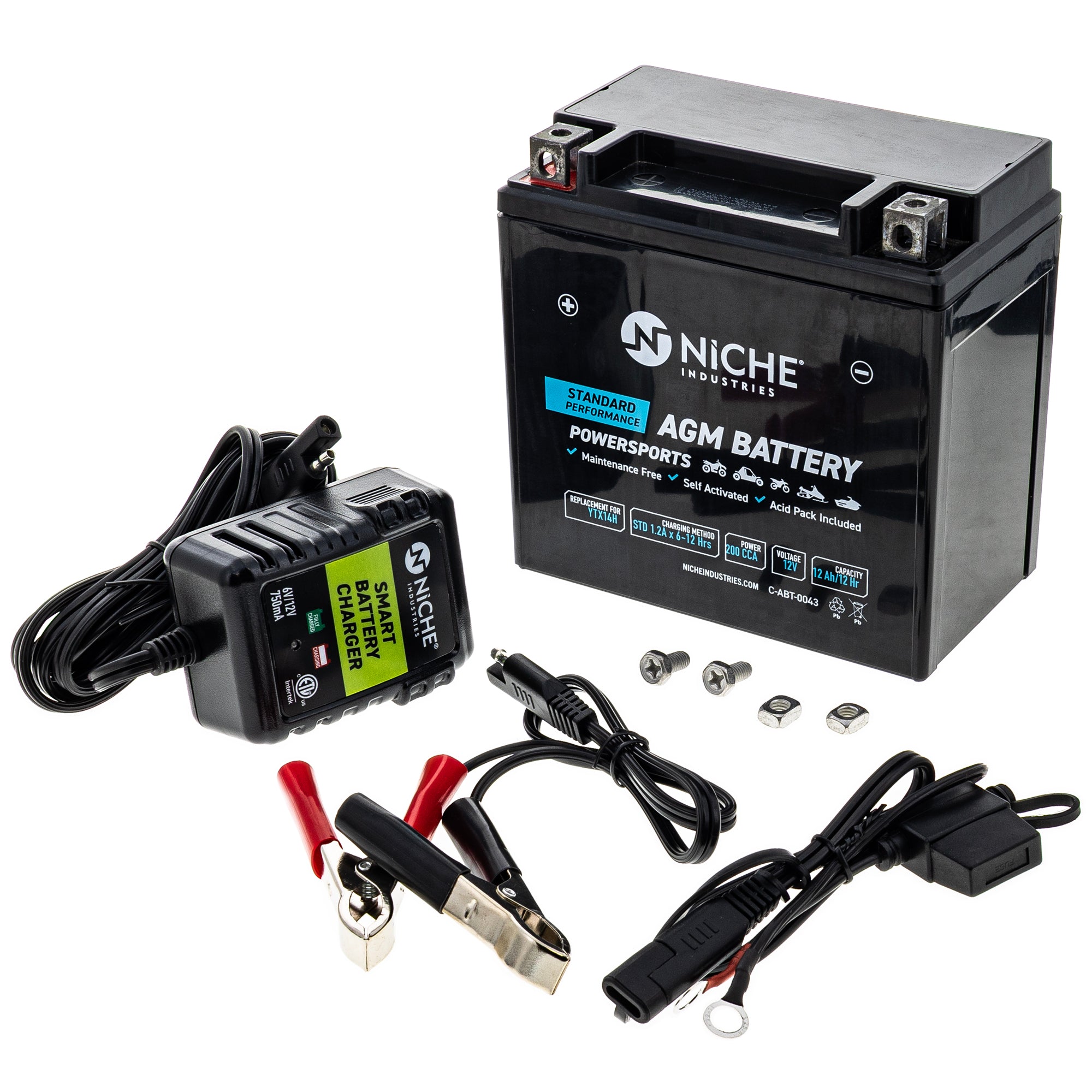 AGM Battery and Charger for ZZR1200 ZRX1100 YZF1000 W650 NICHE MK1014762