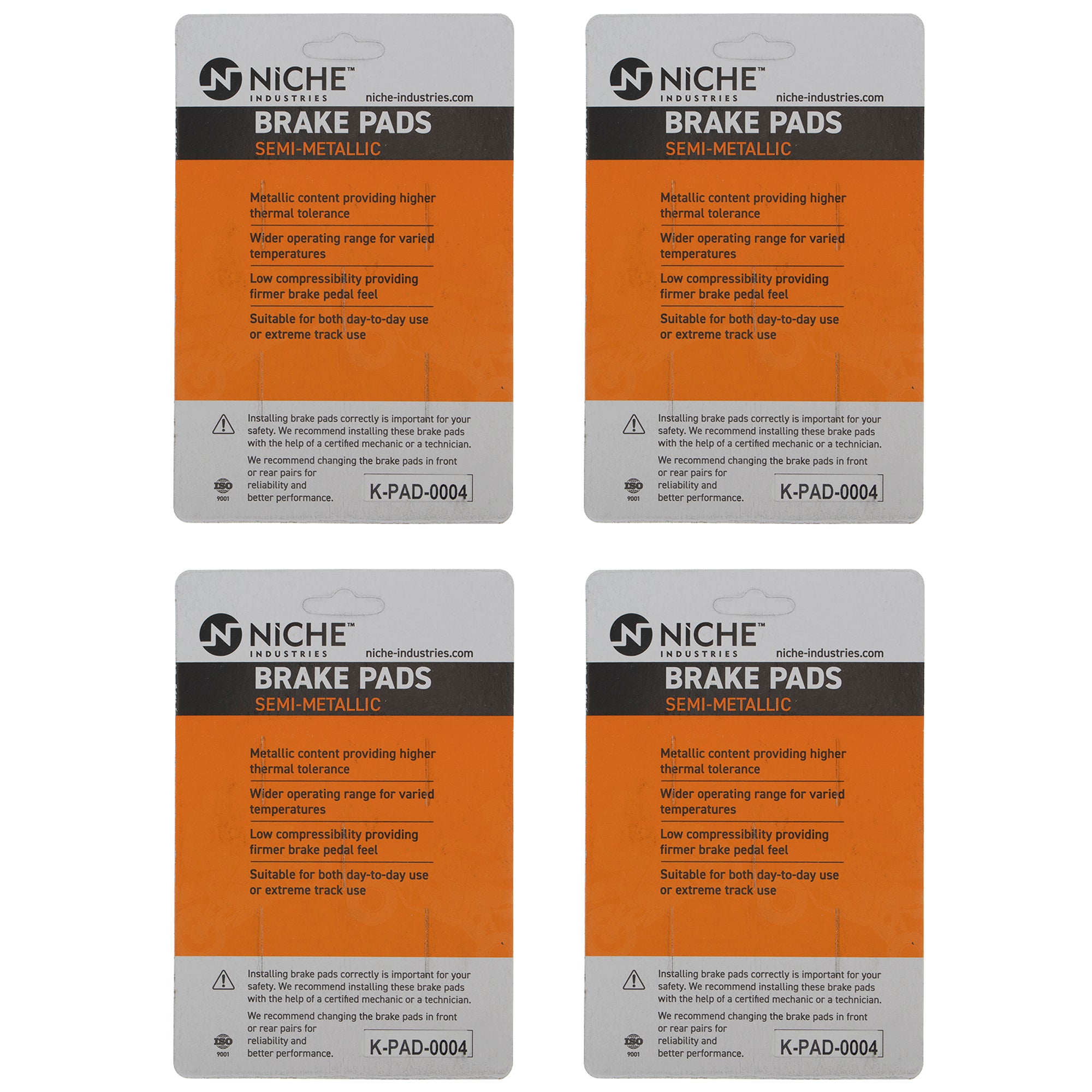 NICHE 519-KPA2226D Brake Pad Set 4-Pack for Polaris GEM RZR Ranger