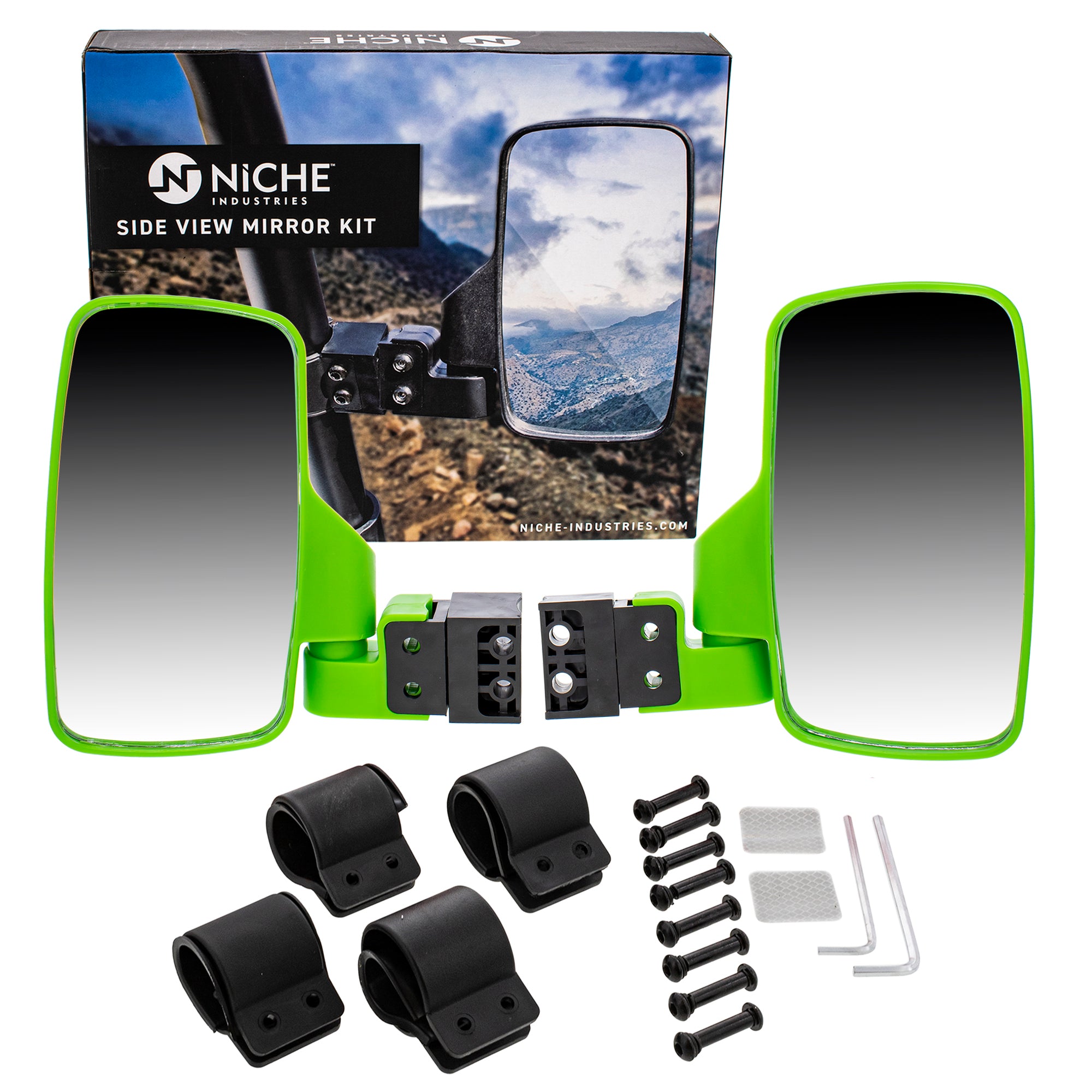 Green Break Away Side & Rear View Mirror Polaris Can-Am | NICHE PARTS