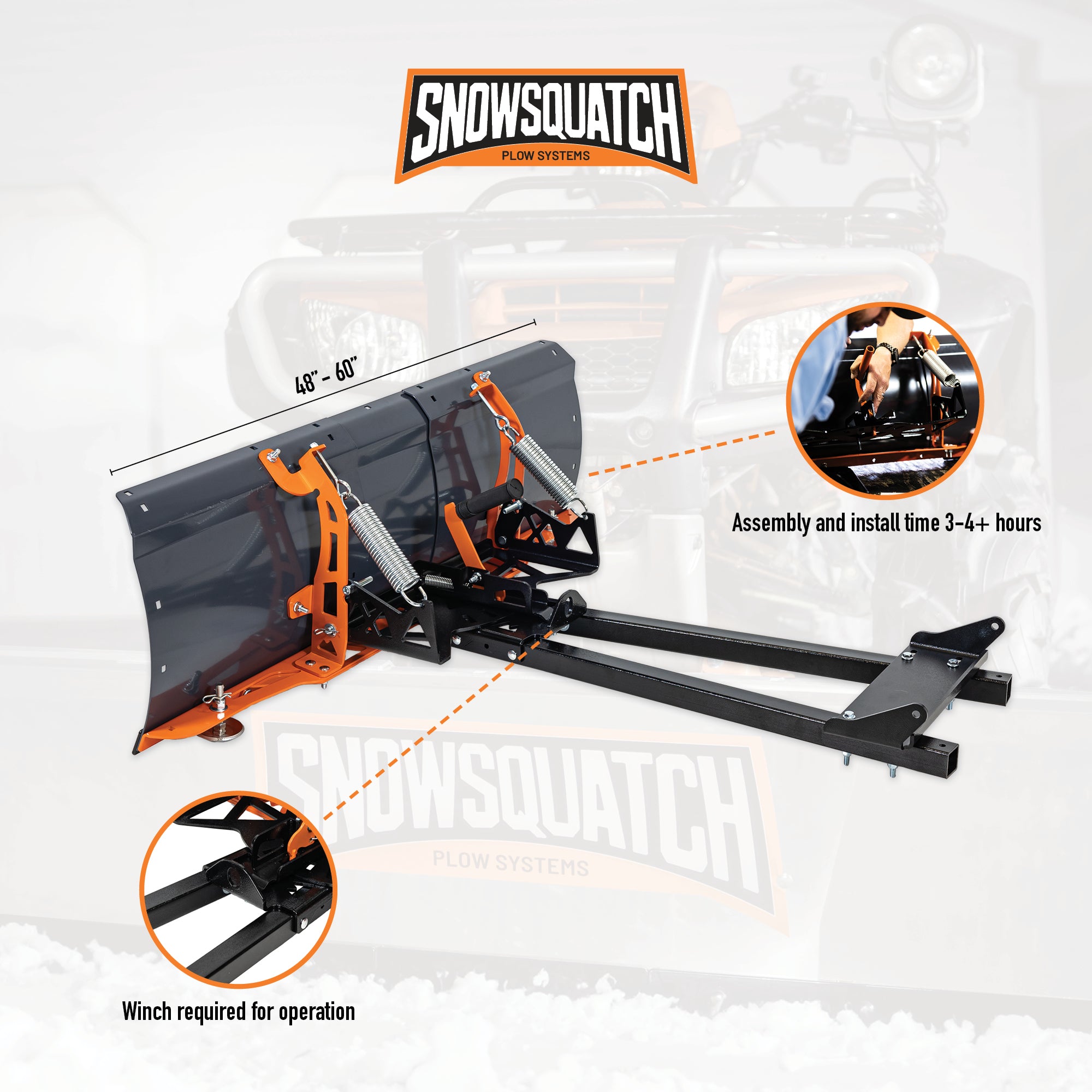 SNOWSQUATCH Deluxe UTV Snow Plow System 60-72 Inch Steel Blade