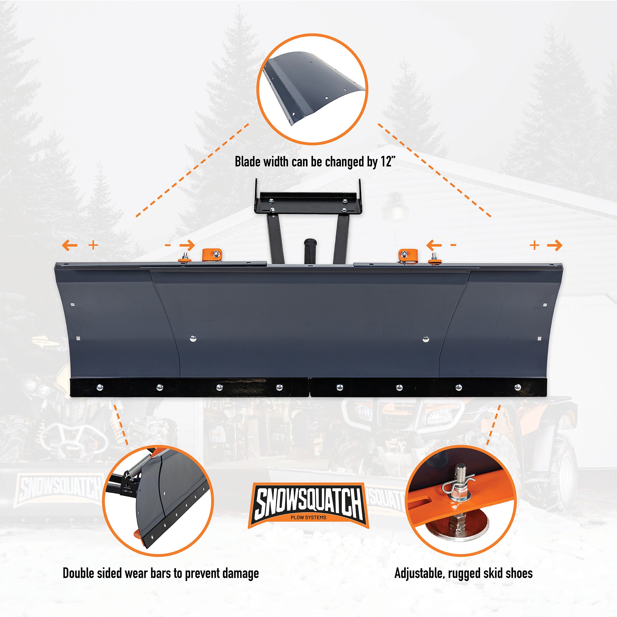 SNOWSQUATCH Deluxe UTV Snow Plow System 60-72 Inch Steel Blade