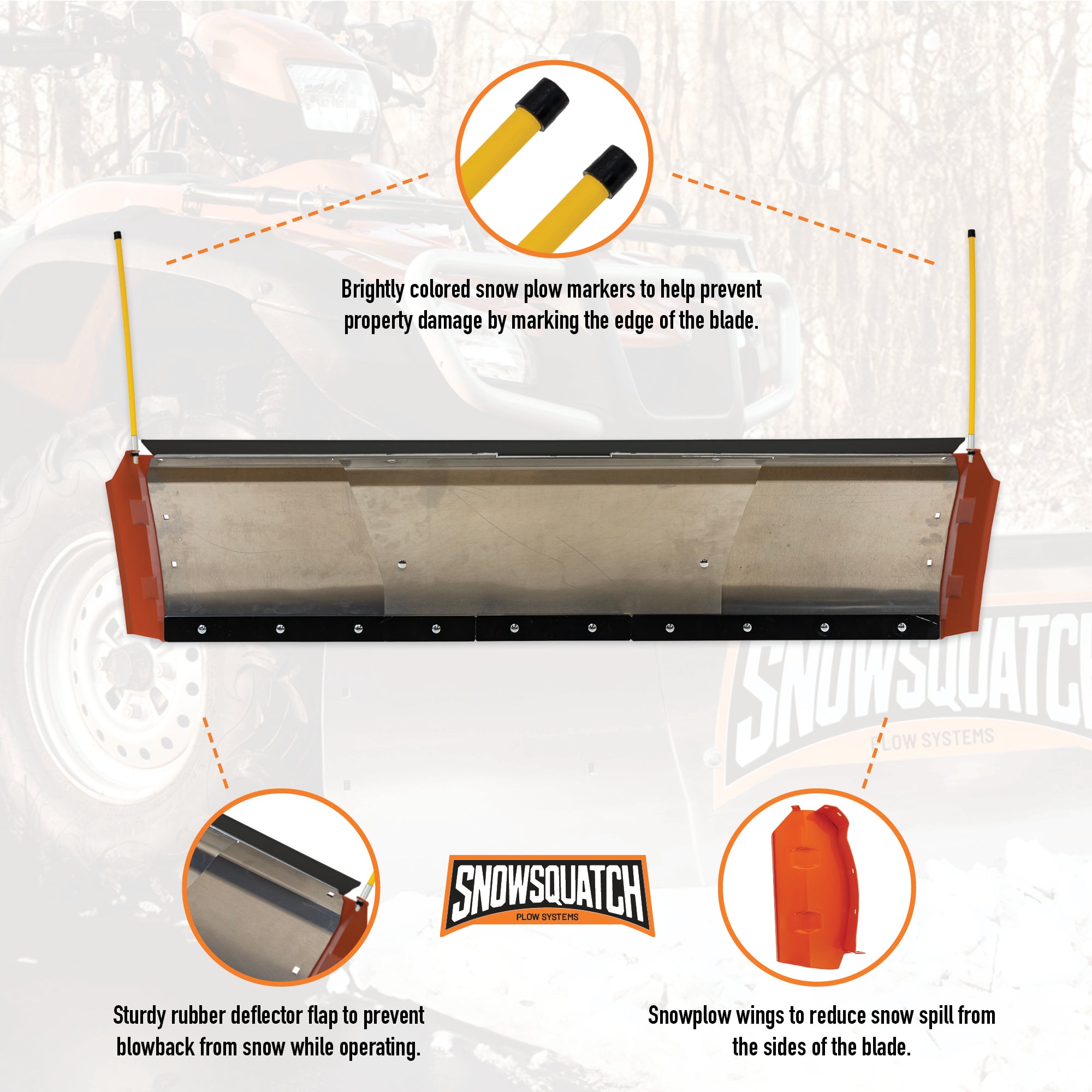 SNOWSQUATCH Deluxe Aluminum UTV Snow Plow System 60-72 Inch Blade