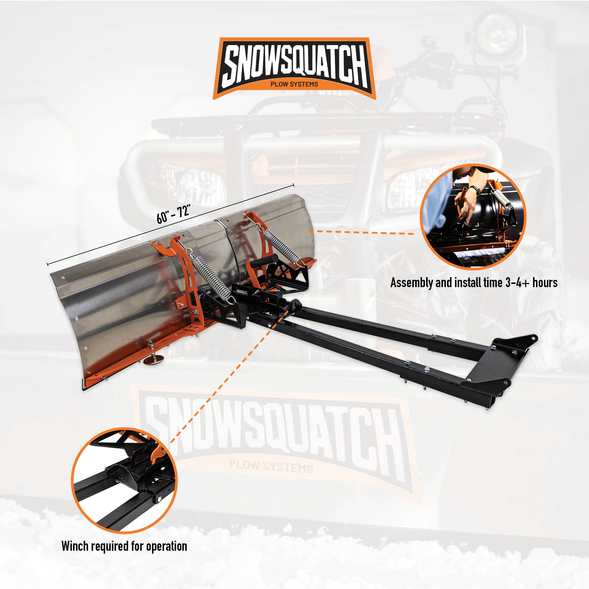 SNOWSQUATCH Deluxe Aluminum UTV Snow Plow System 60-72 Inch Blade