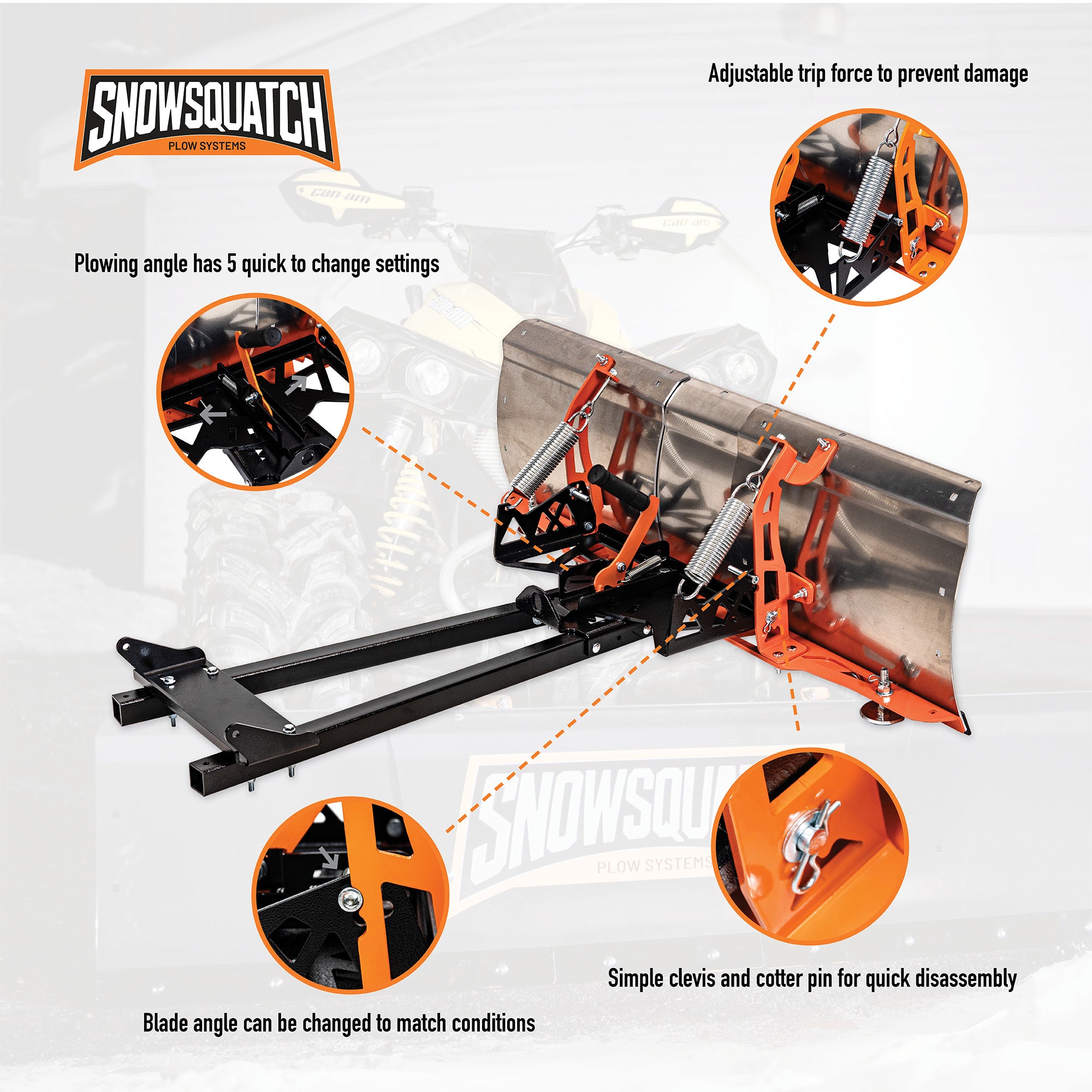 SNOWSQUATCH Deluxe Aluminum ATV Snow Plow System 48-60 Inch Blade
