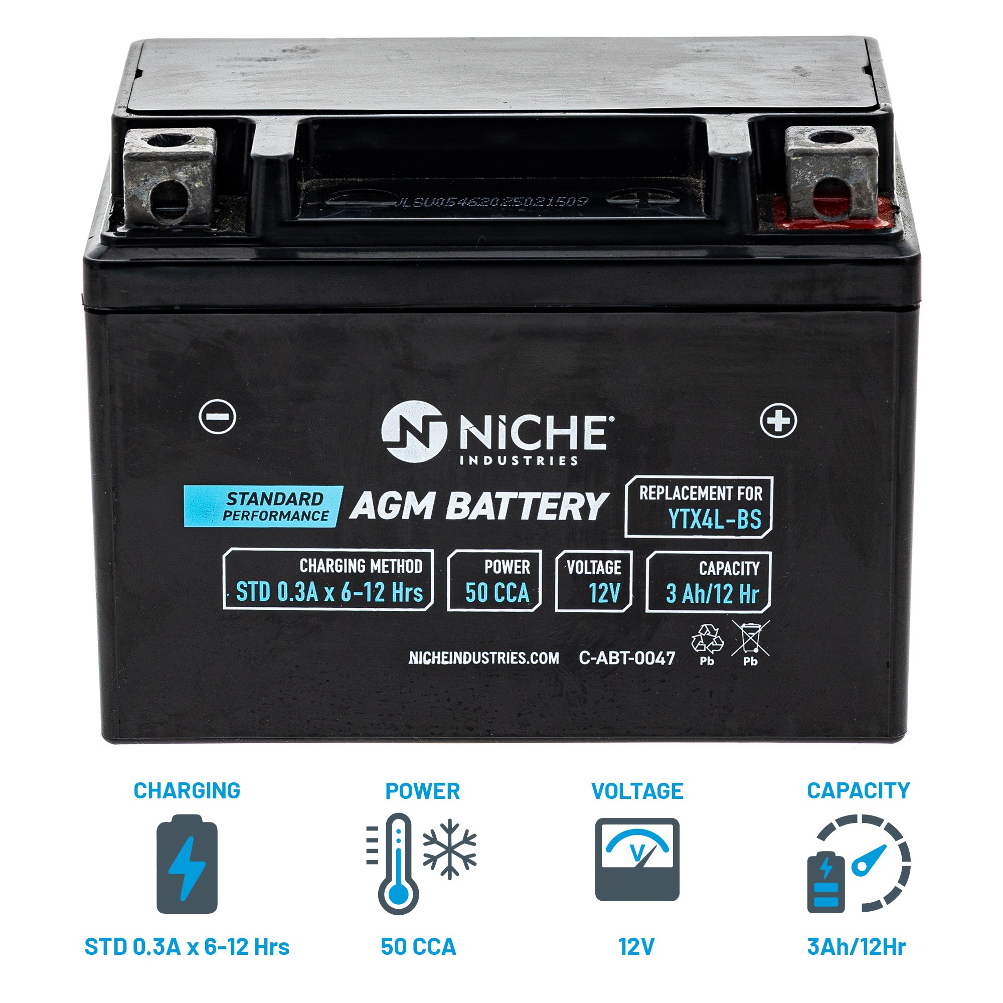 NICHE 519-CAB2269T AGM Battery for XR250L TTR125E Summit MX