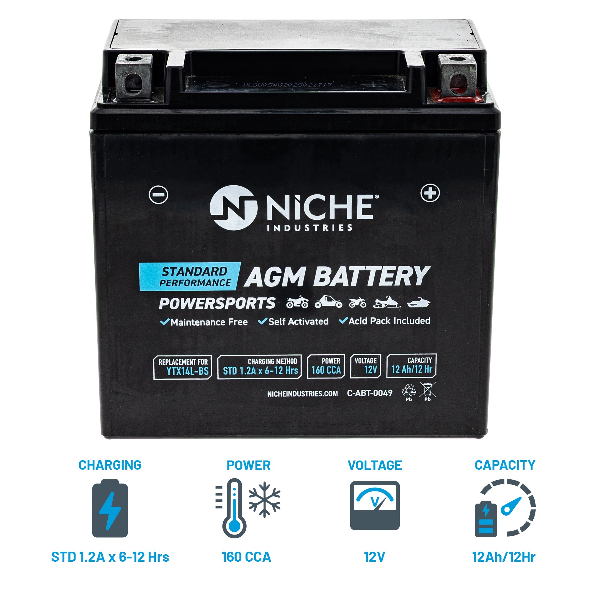 NICHE 519-CAB2261T AGM Battery for Street Sportster