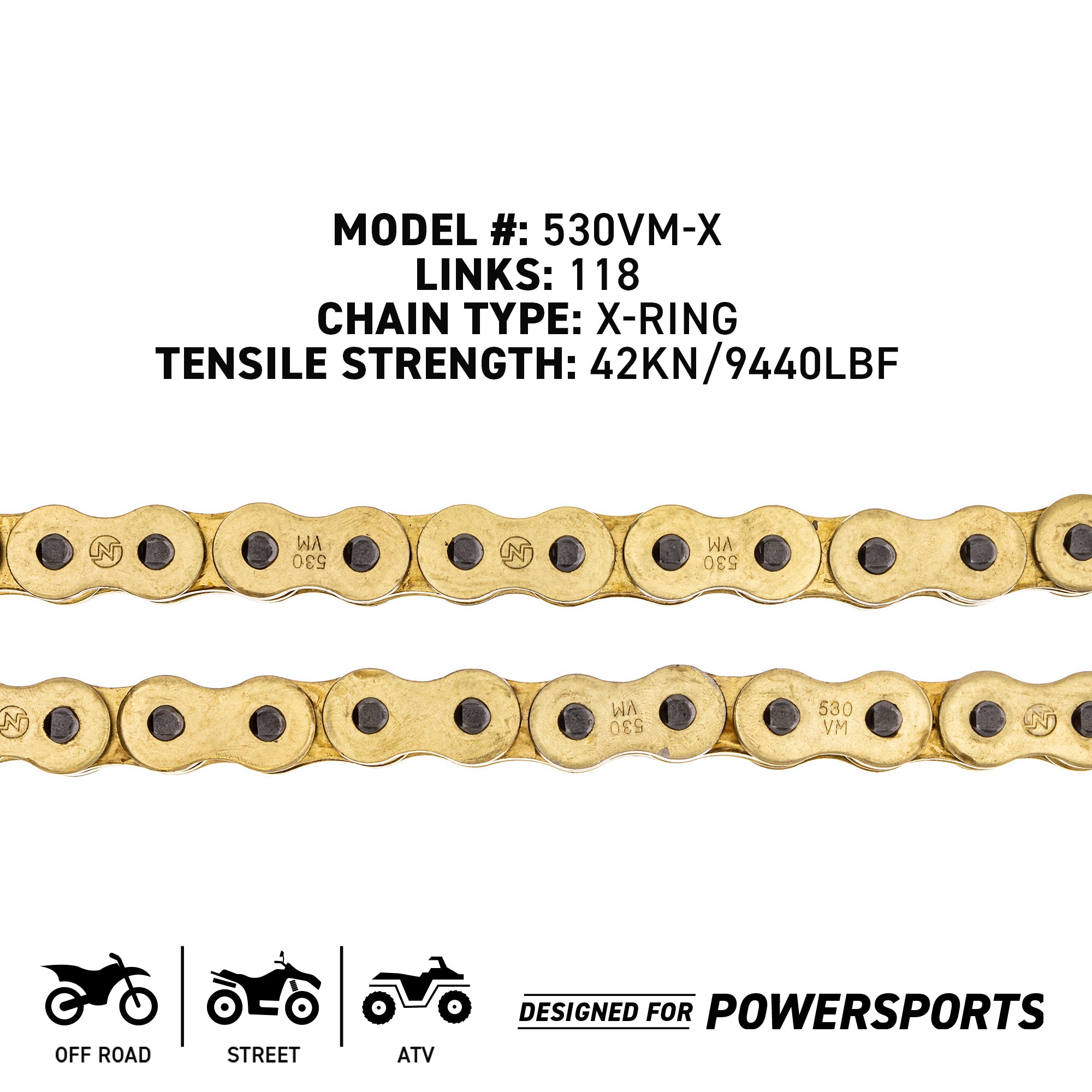 C-HORSE 530 X 120 Natural Color Non-O-Ring Drive Chain – Fits Harley, Honda, Kawasaki