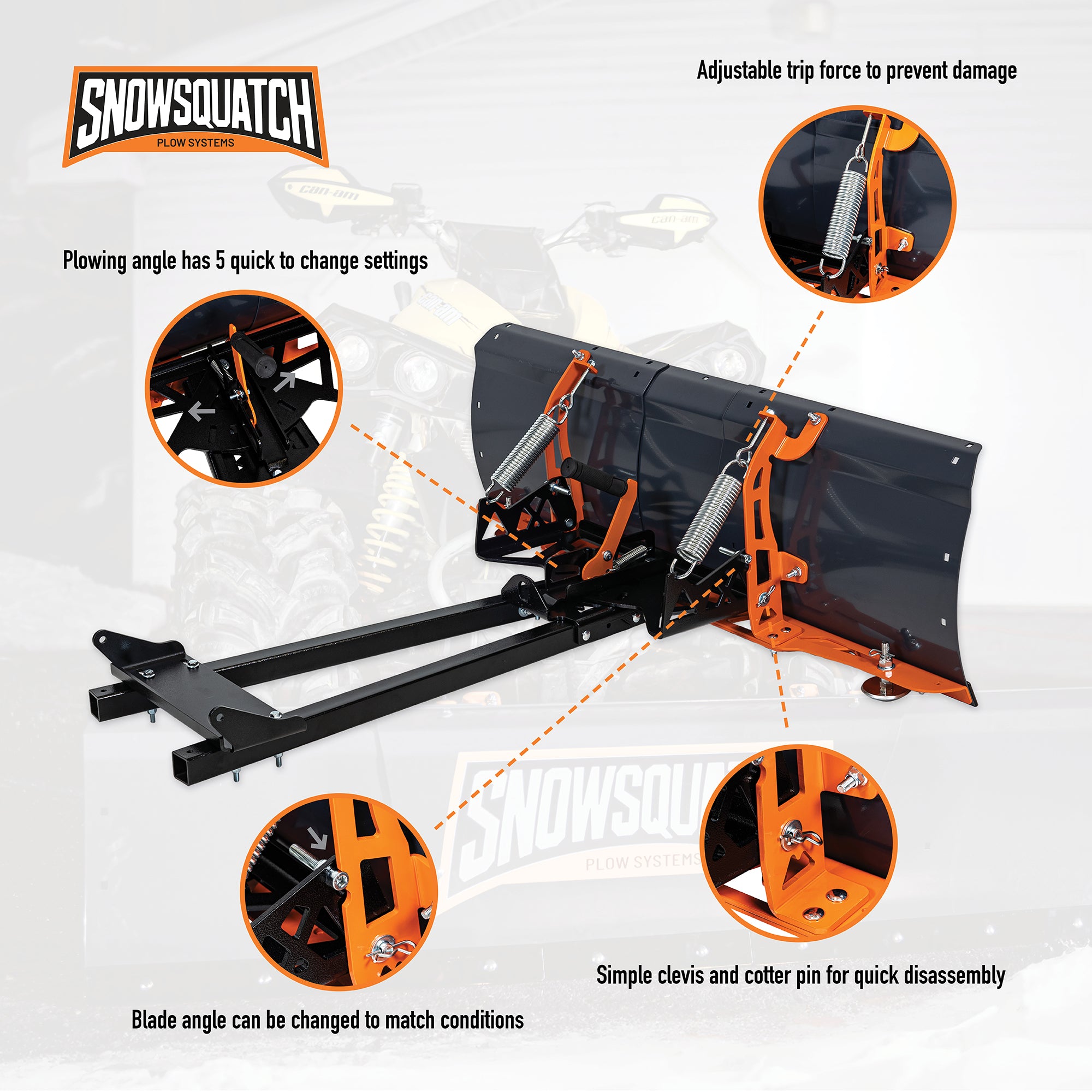 SNOWSQUATCH ATV Snow Plow System 48-60 Inch Adjustable Steel