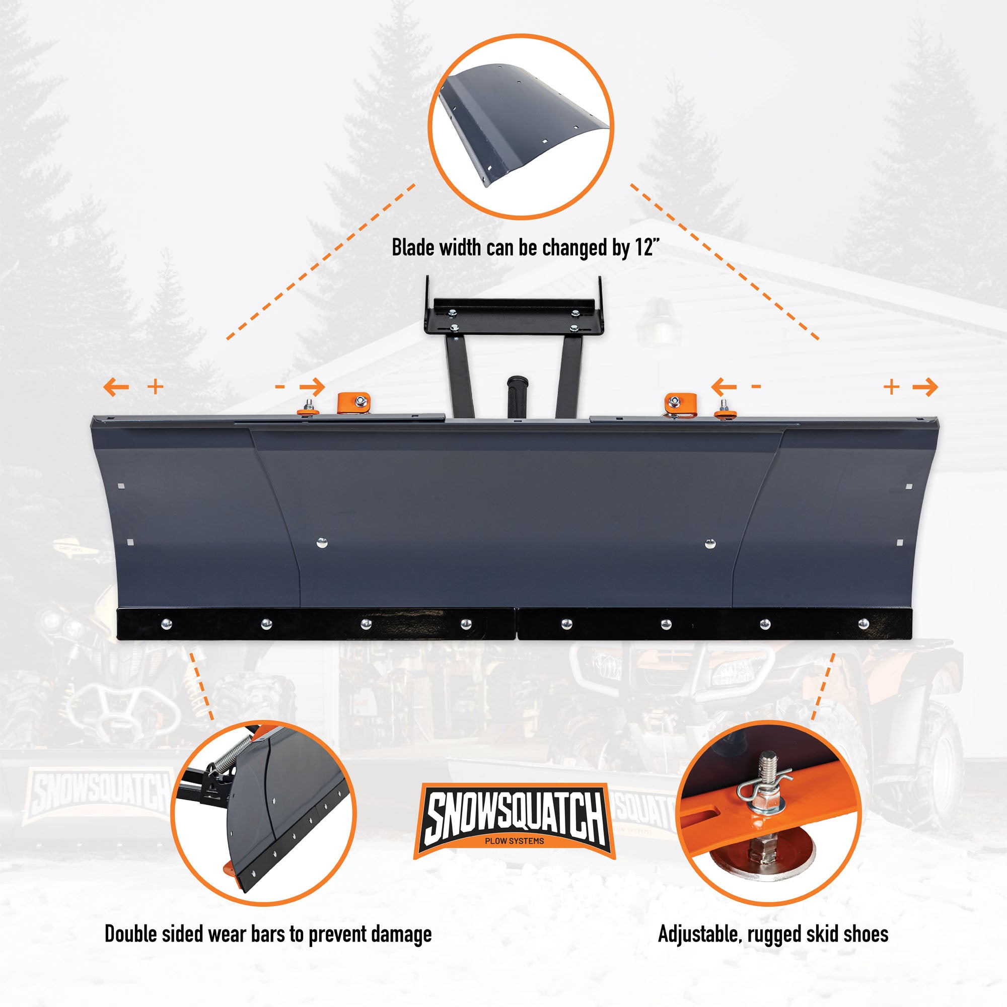 SNOWSQUATCH ATV Snow Plow System 48-60 Inch Adjustable Steel Blade Mount Kit