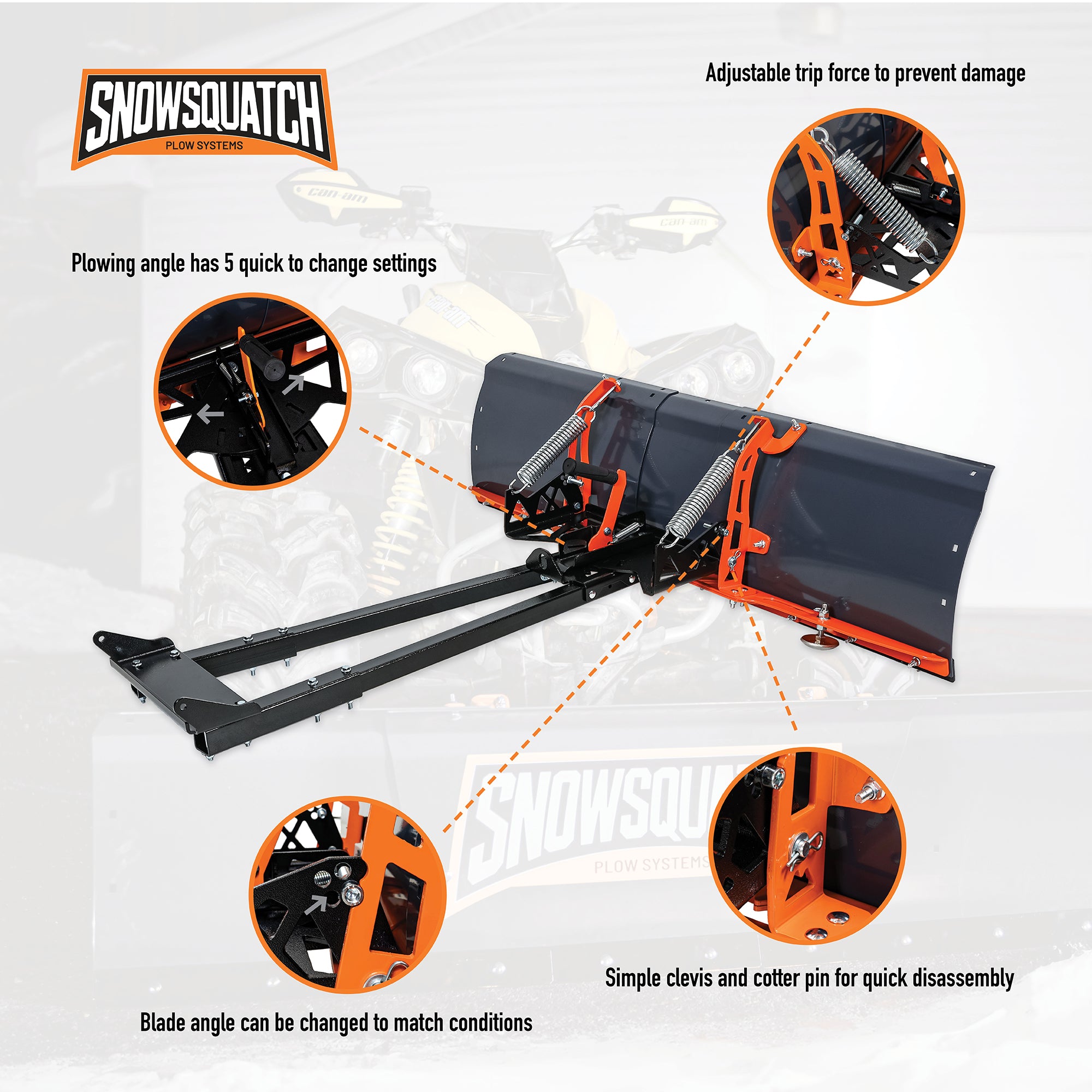SNOWSQUATCH UTV Snow Plow System 60-72 Inch Adjustable Steel