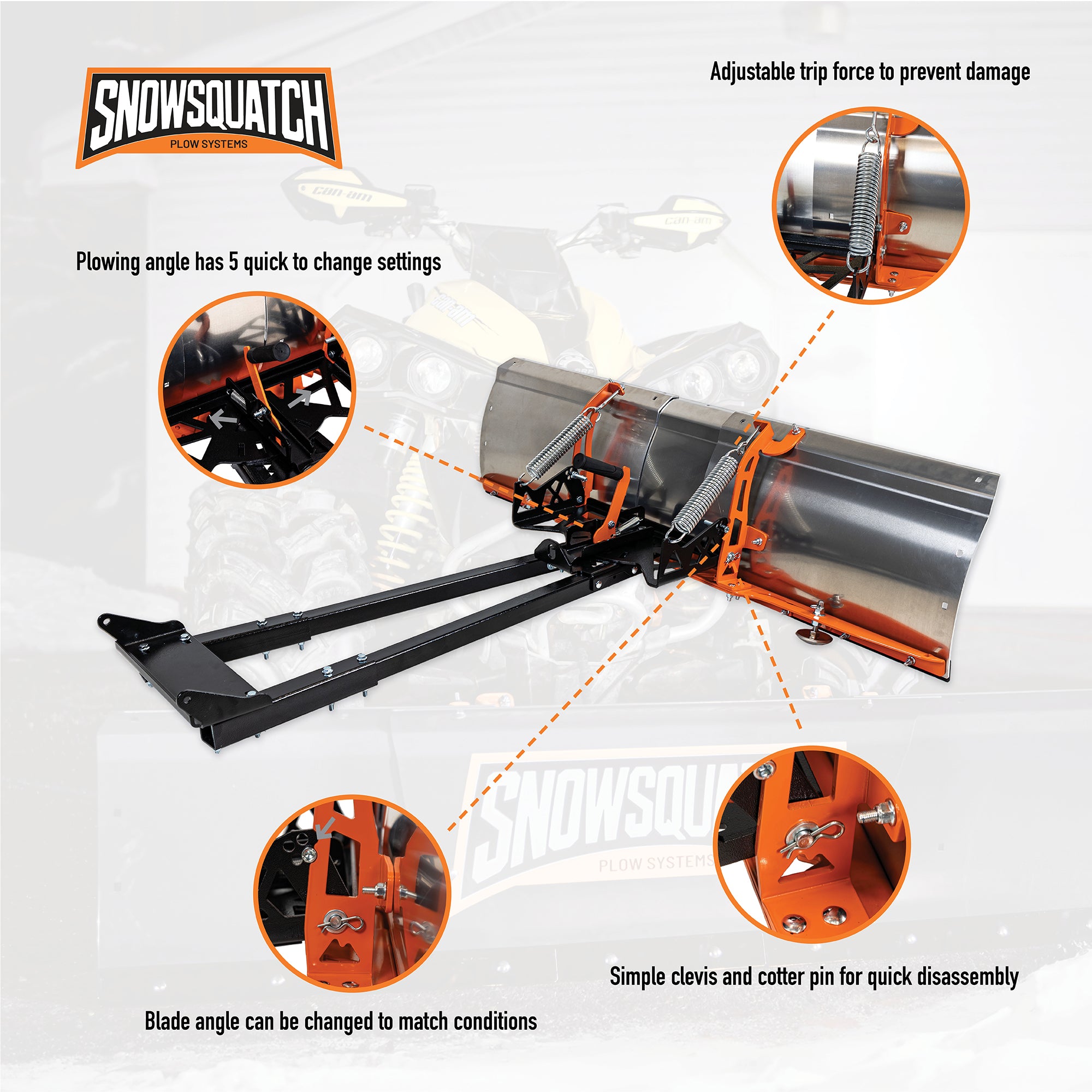 SNOWSQUATCH Aluminum UTV Snow Plow System 60-72 Inch Adjustable